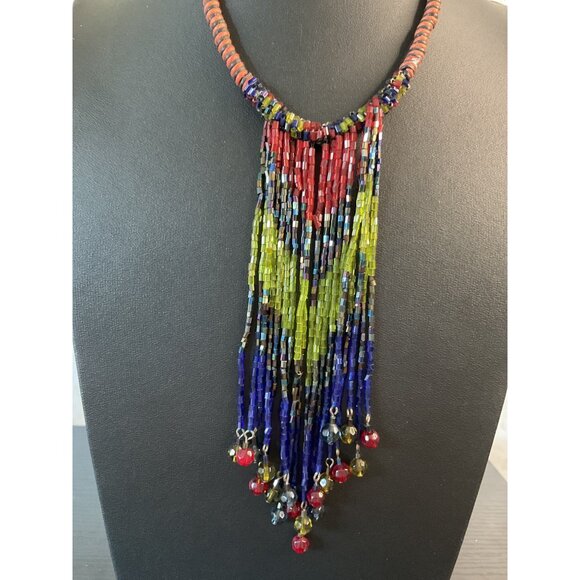 Handcrafted Beaded Necklace With Colorful Fringe & Adjustable Chain - Picture 3 of 5
